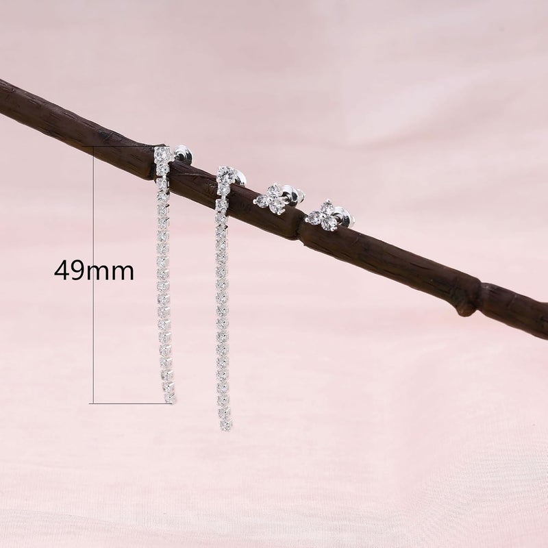 SELFROSE Store Silver Earrings for Women,Dainty Dangle Earrings Silver Plated Drop Earrings for Women Trendy Hypoallergenic CZ Stud Earrings Wedding Pearl Earrings Dangling Cute Small Hoop Earrings Jewelry - Image 3